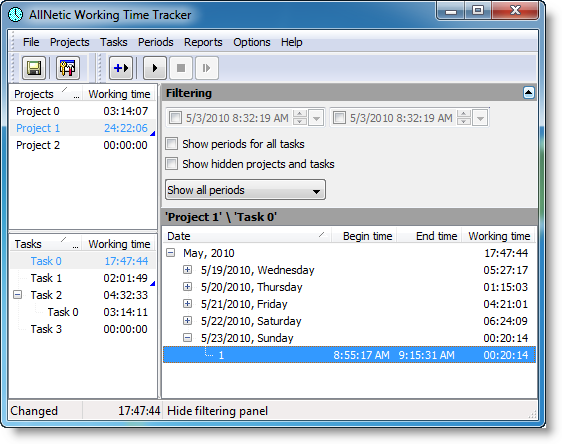 Main window screenshot with the filtering panel